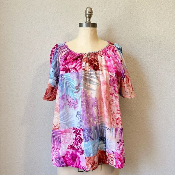 NWOT JOHNNY WAS JADE Esme Peasant Blouse in Multi Floral Print - Picture 1 of 12